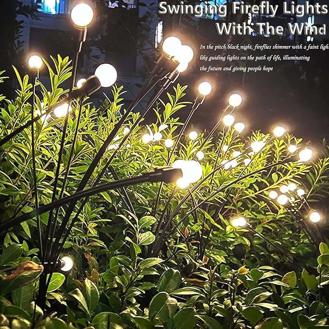 Solar-Powered Firefly Lamp, Solar Powered Courtyard Lights, Outdoor Waterproof, Swaying in The Wind, Garden Lawn Terrace Channel Decorative Lights, Decorative Gardening Gifts (2 Pack(16LED))