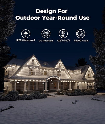 Permanent Outdoor Lights, 100ft RGB & 60pcs LED Lights, 79 Scene Modes with Timer for Smart Outdoor Decorations, IP67 Waterproof Works with Alexa and Google