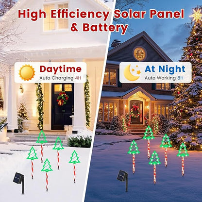 Christmas Pathway Lights Outdoor, 5 Pack Lighted Reindeer Stake Lights with 8 Lighting Modes, IP44 Waterproof Solar LED Christmas Yard Light for Garden Lawn Porch Front Door Patio Holiday Decor