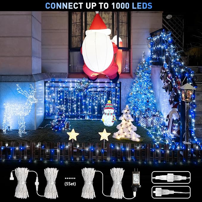 JMEXSUSS Blue and White String Lights Outdoor Indoor, 200 LED Christmas String Lights Clear Wire, 66ft Christmas | Lumora