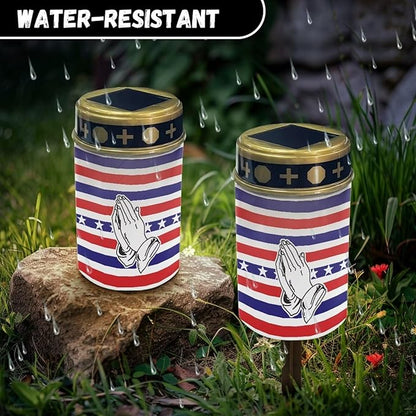 Pray Stripe Solar Garden Lights Outdoor Decorative Solar Stake Lights-Waterproof Warm White LED for Remembrance Gifts Cemetery Grave