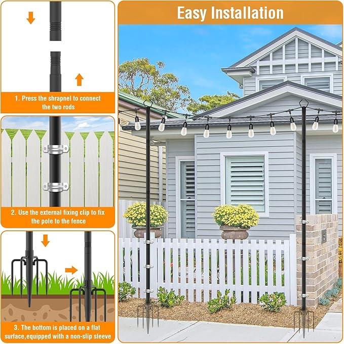 AILBTON 10 Pack 10Ft String Light Poles,Light Poles for Outside String Lights,Outdoor Light Poles with Fork,Metal | Lumora