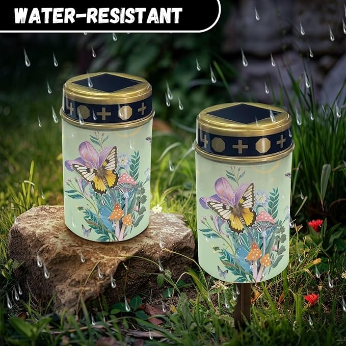Butterfly Mushroom Solar Garden Stake Lights,Solar Cemetery for Grave Outdoor Lights, Sympathy Memorial Gifts for Grandmother, for Garden Yard Lawn Patio Decor