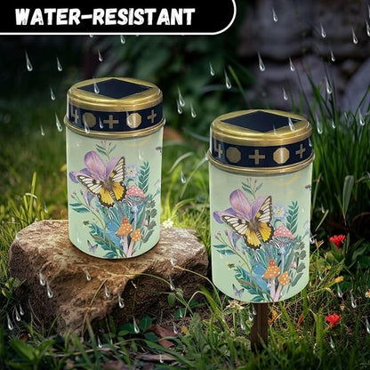 Butterfly Mushroom Solar Garden Stake Lights,Solar Cemetery for Grave Outdoor Lights, Sympathy Memorial Gifts for Grandmother, for Garden Yard Lawn Patio Decor