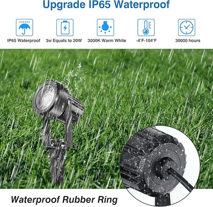 LED Spotlights Outdoor,Low Voltage Landscape Lighting IP65 Waterproof with US Plug, 3000K Warm White Outdoor Spot Lights for Yard Flag Pole House Garden Tree(6-in-1)