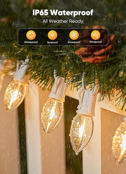 Vintage C9 LED Christmas Lights Outdoor, 50Ft C9 String with 50 Shatterproof Colorful Bulbs, Waterproof Connectable Christmas Tree Lights for Roofline Holiday Garden Party Xmas Decorations