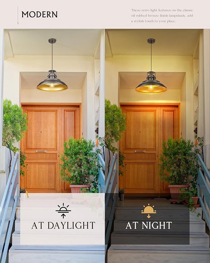FEMILA 18" Outdoor Pendant Lights for Porch, 2 Pack, Farmhouse Pendant Light, Barn Vintage Hanging Light Fixture for Kitchen Island, Adjustable Height,Oil Rubbed Bronze Finish, 4FY15-MP-L-2 ORB