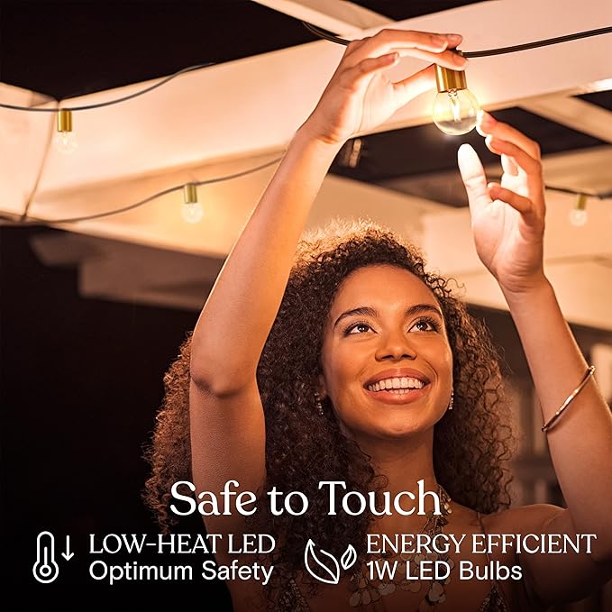 Brightech Glow LED String Lights - 26 Ft Commercial Grade Patio Lights with Brass Accents - Outdoor Waterproof | Lumora