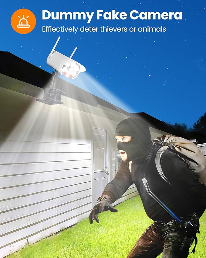 Clip On Solar Fake Security Cameras with Light, Motion Sensor Outdoor Lights, IP66 Waterproof Dummy Surveillance Camera for Gutter Fence Garages Warehouses (Clamp 1)