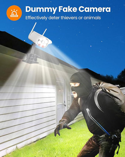 Clip On Solar Fake Security Cameras with Light, Motion Sensor Outdoor Lights, IP66 Waterproof Dummy Surveillance Camera for Gutter Fence Garages Warehouses (Clamp 1)