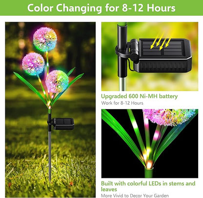 Solar Lights Outdoor Garden Decor: 2 Pack Upgraded Solar Dandelion Garden Light Decorative Landscape Lighting - Waterproof Outside Color Gift for Mothers Day Decoration for Yard Lawn Patio