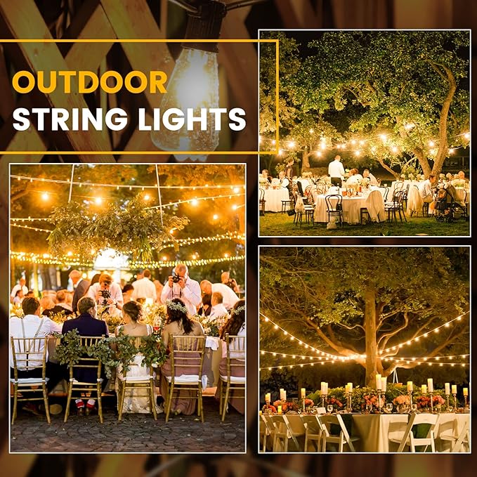 100FT Outdoor String Lights, LED Patio Lights with 50+3 ST38 Vintage Edison Shatterproof Bulbs, IP65 Weatherproof | Lumora