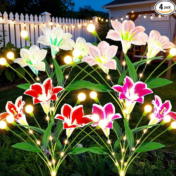 WdtPro Upgraded Solar Garden Lights Outdoor: 4 Pack 2-in-1 Solar Firefly Swaying Light with Lily Flower and Glowing | Lumora