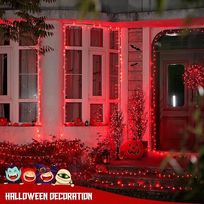 JMEXSUSS 400 LED Red Christmas Lights Indoor Outdoor, 132ft String Lights Plug in with Remote, 8 Modes Twinkle Fairy Light for Tree Room Bedroom Fireplace Patio Party Christmas Decor