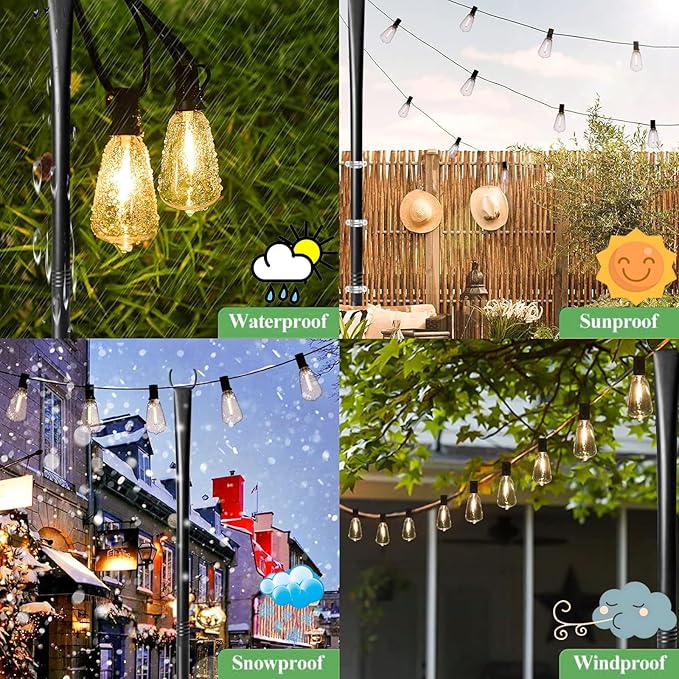 4-Pack 9.8FT String Light Poles, Outdoor Deck Light Stand with Adjustable Fence Brackets, Metal Hanging Pole for | Lumora
