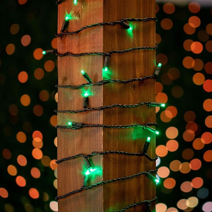 Novelty Lights 25ft Christmas String Lights, 50 Green LED Bulbs on Black Wire, 6" Spacing, Connectable Indoor Outdoor Commercial Grade Lighting for Holidays Patio Weddings