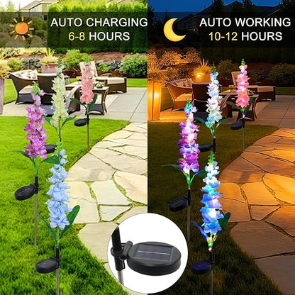 Solar Garden Lights Solar Delphinium Flowers Lights 4 Pack Waterproof Outdoor Light for Outside Wedding Party Garden Yard Patio Lawn Decor 4 Colors Combo