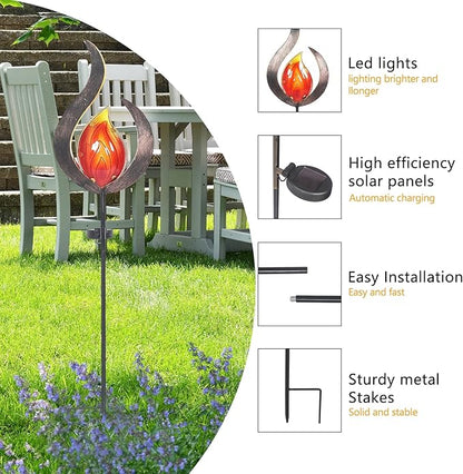Adeco Solar Lights Outdoor Garden , 35.43 Inch Metal Stake Lights with Large Solar Panel,Waterproof LED Lights for Ground Patio Lawn Pathway Courtyard