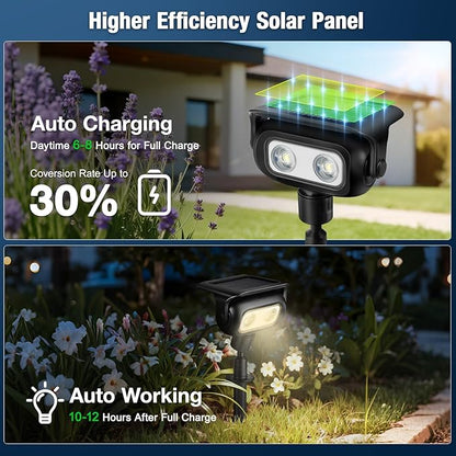 Solar Lights Outdoor, Motion Sensor Outdoor Solar Spotlights Waterproof, Outside Wall Lights, Outdoor Lights Solar Powered for Garden/Patio/Yard/Lawn/Backyard, Warm Yellow Light, 2 Packs