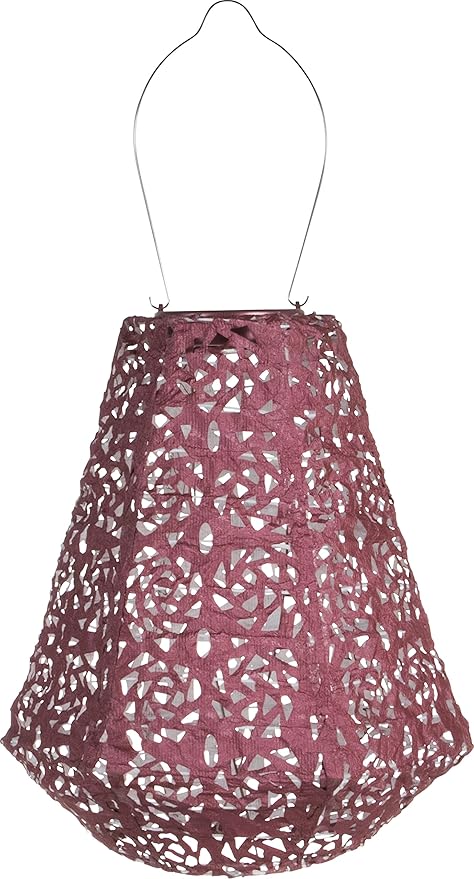 Allsop Soji Stella Prism Solar Lantern, 11" LED Outdoor Light, Handmade with Weather-Resistant UV Treated Fabric, Stainless Steel Hardware, Auto Sensor on/Off, for Patio, Deck, Garden