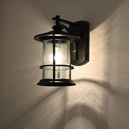 MICSIU Textured Black Outdoor Wall Sconce 2 Pack, 10" Exterior Light Fixtures with Clear Seedy Glass, Waterproof Anti-Rust Wall Mount Lantern for House, Front Porch, Garage, Patio, ETL Listed