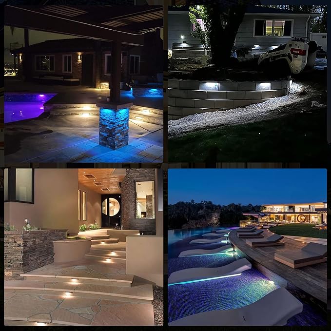 8 Pack 7 inch RGB LED Hardscape Lighting Step Lights Retaining Wall Lights with Color Changing - Outdoor Path Light | Lumora
