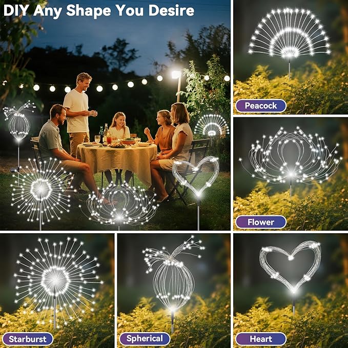 Garden Outdoor Lights, 4 Pack 120 LED Solar Garden Lights Fairy Lights Outdoor Waterproof Decorative Solar Firework | Lumora