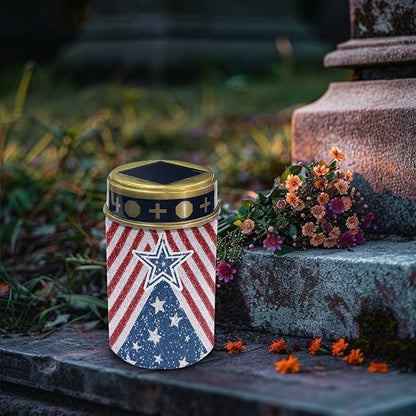 Star American Flag Garden Stake Light, Solar Lights for Cemetery Grave,Solar Pathway Lights Outdoor,Lawn Yard Patio Garden Decor
