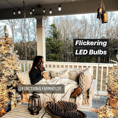 Brightech Ambience Pro Solar Powered LED Outdoor String Lights - 27 Ft Commercial Waterproof Patio Lights with Flaming, Flickering Bulbs - Shatterproof String Lights for Your Halloween, Porch, Deck