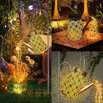 Forlivese 2PCS Solar Watering Can with Lights,Outdoor Decorations with Hanging Solar Garden Lights with Bracket Waterproof Watering Can Landscape Light for Patio Gardening Pathway 36LED