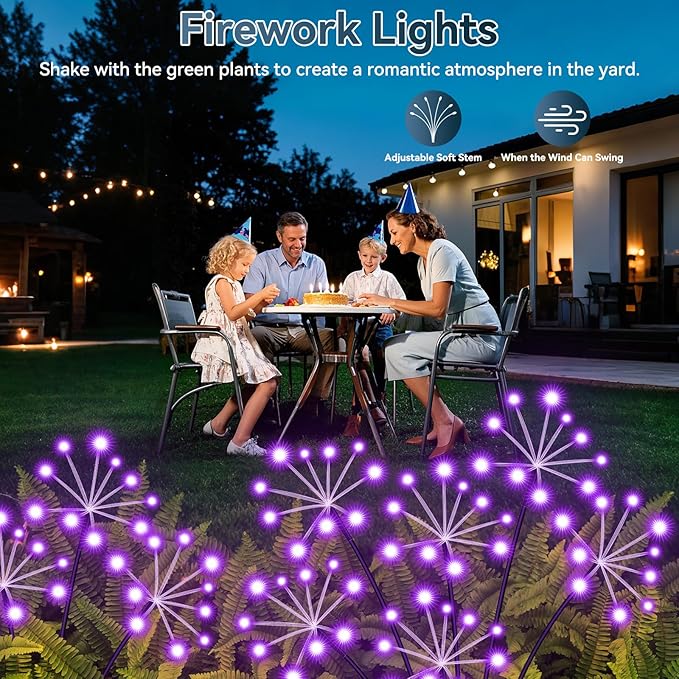 Solar Garden Lights 2 Pack Waterproof Swaying Starburst Light Solar Outdoor Lights for Yard Patio Walkway Pathway Party Wedding Decoration, Unique Gifts for Women, Purple