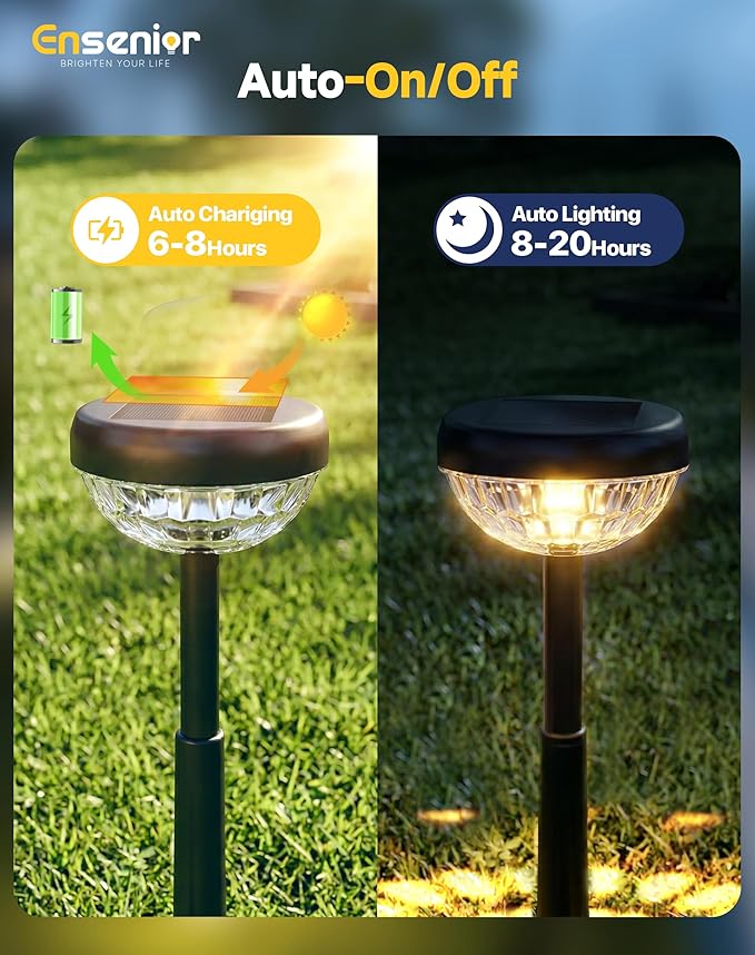 Ensenior Solar Pathway Lights IP65 Waterproof, RGB Color Changing & 3000K Warm White, 8-16Hr Runtime, Flower | Lumora