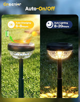 Ensenior Solar Pathway Lights IP65 Waterproof, RGB Color Changing & 3000K Warm White, 8-16Hr Runtime, Flower | Lumora