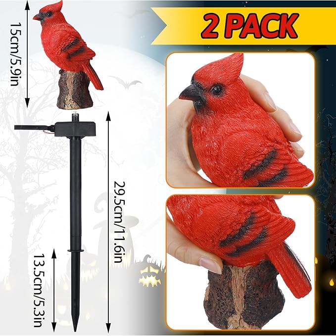 Baquler 2 Pack Cardinal Solar Lights Cardinal Outdoor Decor Red Bird Solar Light Bird Figurine Garden Stake for Pathway Garden Lawn Yard Decorations