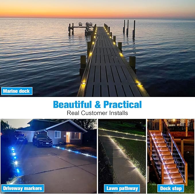 VOLISUN Solar Driveway Lights Dock Deck Lights 12 Pack,2 Colors in 1,Solar Powered Waterproof Outdoor Warning Step | Lumora
