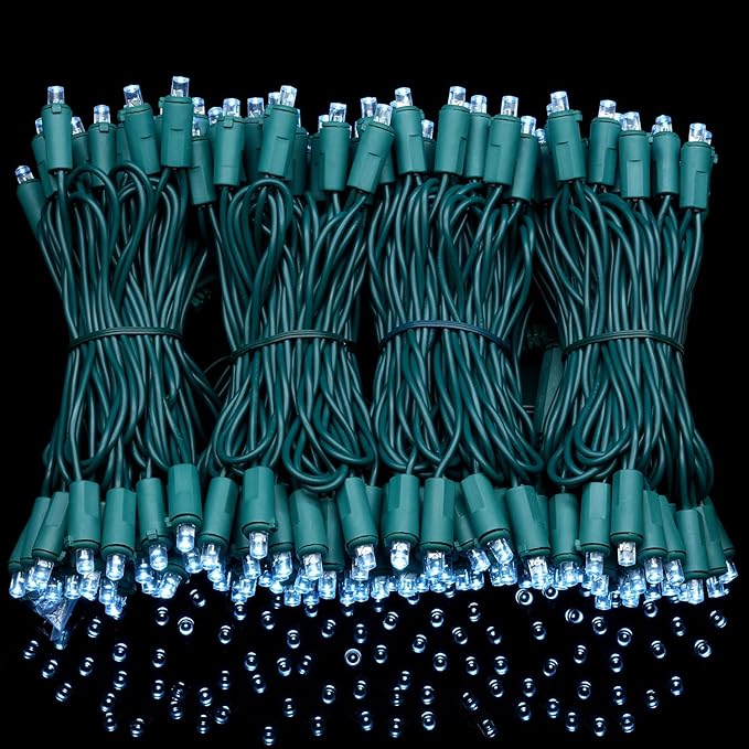 YULETIME 200 Cool White Wide Angle LED Christmas Lights, 66 Feet Green Wire UL Certified 5mm Holiday String Light Set (Cool White)