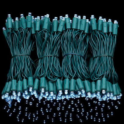 YULETIME 200 Cool White Wide Angle LED Christmas Lights, 66 Feet Green Wire UL Certified 5mm Holiday String Light Set (Cool White)