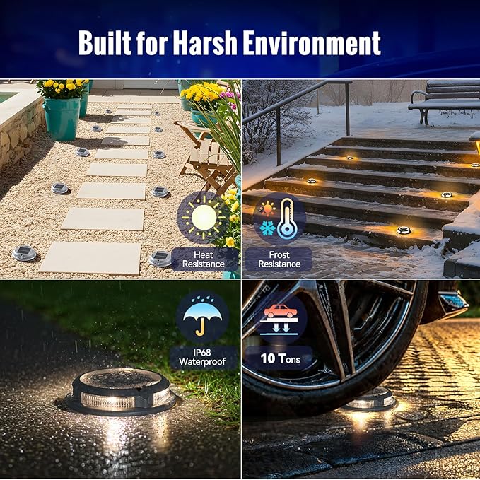 Solar Driveway Lights Outdoor 16 Pack, RGB Colors Solar Deck Dock Lights Outdoor Waterproof IP68, 3 Dynamic Light Modes Driveway Marker for Warning Stair, Boat Dock, Step, Walkway, Patio Decor