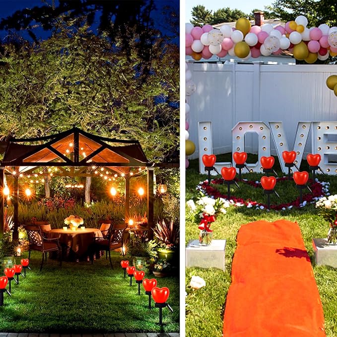 Valentine's Day Red Heart Solar Lights Outdoor, 2Pcs Waterproof Valentine's Day Solar Garden Lights LED Heart Lights Wedding Decorations for Yard Walkway Outside