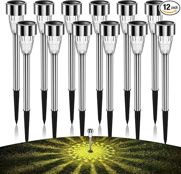 12Pack Solar Lights Outdoor Decorative, 8H Waterproof Auto Solar Garden Lights, Anti-Deform Stainless Steel Pathway | Lumora