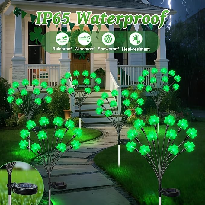 HELESIN St Patricks Day Decorations, 4 Pack St Patricks Day Outdoor Solar Lights with 2 Modes, Waterproof Shamrock | Lumora