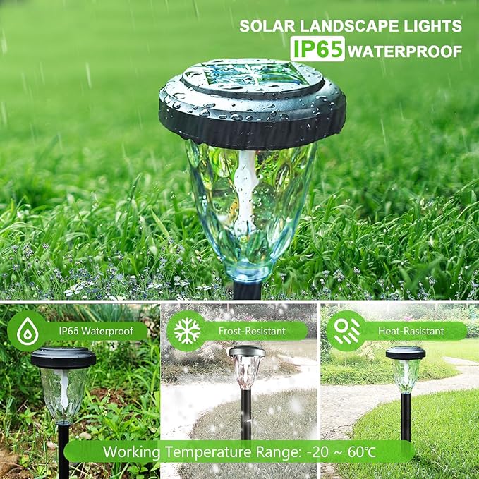Dynamic Solar Pathway 2 Pack Flickering Flame Outdoor Yard LED Lawn Lights - IP65 Waterproof, Weatherproof Garden Decor for Patio Path Walkway Sidewalk on Christmas
