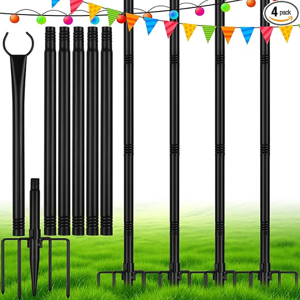 Suchtale 8.5FT Poles for String Lights with Forks, 4 Pack Metal Stands with Hooks & 5-Prong Base for Garden, Patio | Lumora