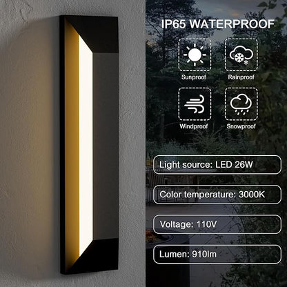 LamQee 23 Inch Modern Outdoor Wall Light Exterior Lighting Fixtures, Black Outdoor Light Fixture Wall Mount for House, LED Outdoor Wall Sconce Lighting Outside Lights for Porch Patio Front Door Garage