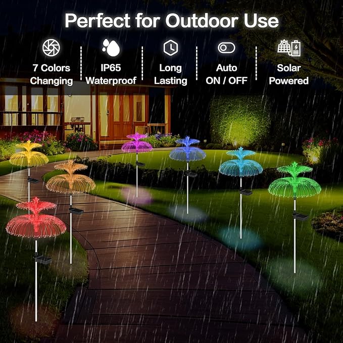Decorman Solar Garden Lights 3 Pack Waterproof Solar Outdoor Lights 7 Color Changing Double-Layer Jellyfish and Star Solar Flower Lights for Garden Yard Patio Lawn Christmas Decor (Star, 3)