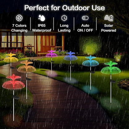 Decorman Solar Garden Lights 3 Pack Waterproof Solar Outdoor Lights 7 Color Changing Double-Layer Jellyfish and Star Solar Flower Lights for Garden Yard Patio Lawn Christmas Decor (Star, 3)