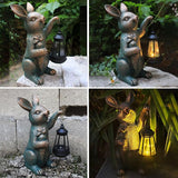 Solar Garden Statues -Rabbit Lantern Outdoor Handmade Resin Statue with LED Light, Cute Carrot Holder for Patio | Lumora