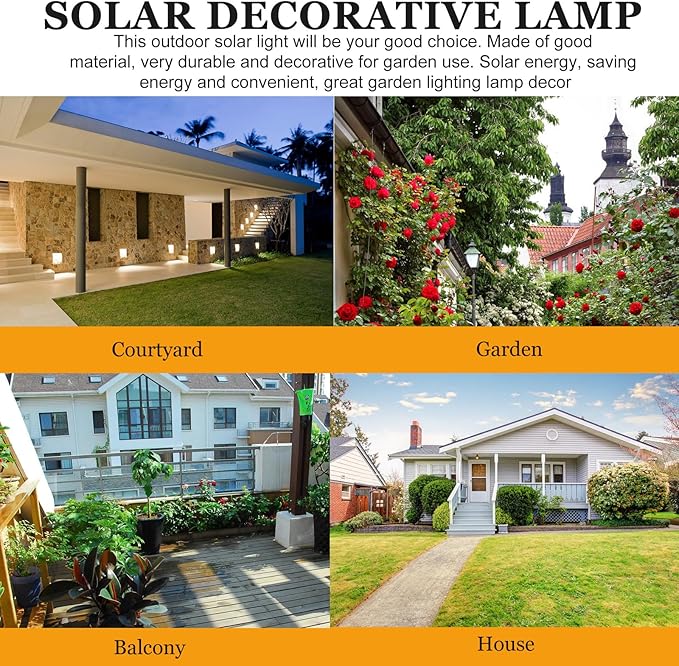BESPORTBLE Solar Stake Lamp for Garden and Lawn, Outdoor Warm White Solar Pathway Light with Ground Spike, Weatherproof Landscape Lighting for Yard and Courtyard