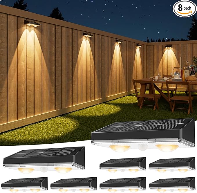 VOLISUN Solar Fence Lights Outdoor, 8 Pack Fence Lights Solar Powered with Warm White LED Spot Lens, IP65 | Lumora