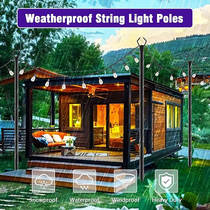 zoegi 10 Pack 10Ft String Light Poles,Light Poles for Outside Lights with Fork,Outdoor Brackets Hanging | Lumora